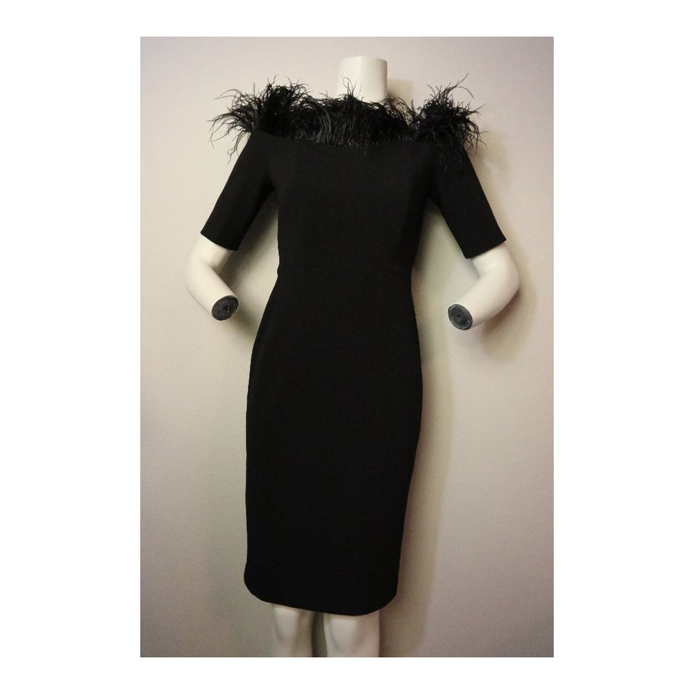 Off-the-Shoulder Faux-Feather Black Dress
